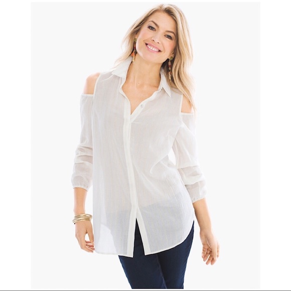 Chico's Tops - Chico’s Antique White and Gold Off Shoulder Top
